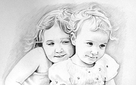 Zwei Kinder Bleistiftzeichnung